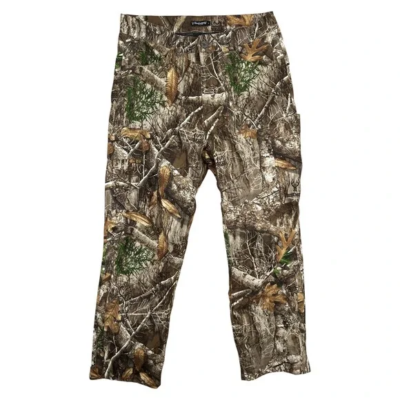 Huntworth Mens Camo Hunting Pants Realtree Edge Cargo Mesh Lined Large