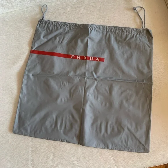 New PRADA Grey Vinyl/Rubber Shoe Dust drawstring Bag W15”/ H 16” (available 5