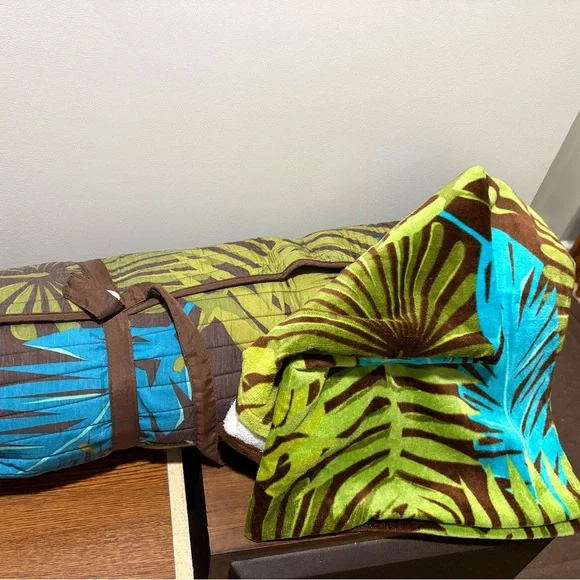 Tropical Leaf Patterned Beach Towel and pillow roll
