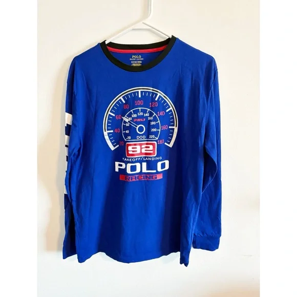 Polo Ralph Lauren RARE Blue 92 Racing Long Sleeve‎ Tee Mens