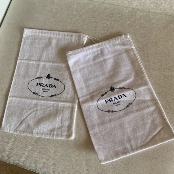 Auth.New PRADA two Flannel Shoe dust Storage Drowstring Bags W 8.5” /H 13 3/4”.