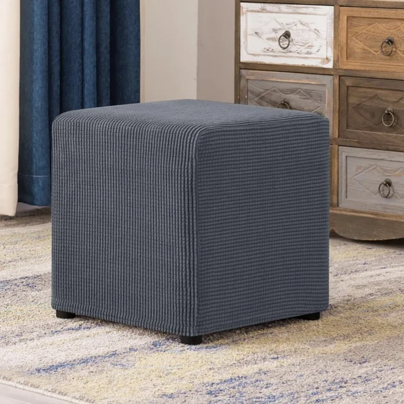 CHUN YI Gray Stretch Ottoman Slipcover Square Storage Stool Cover Elastic SMALL