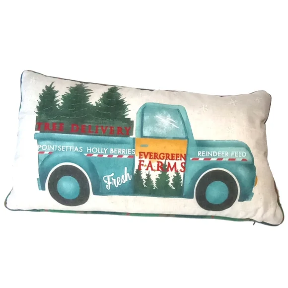 Christmas Holidays Farmhouse Trees Blue Truck Throw Pillow Size 23