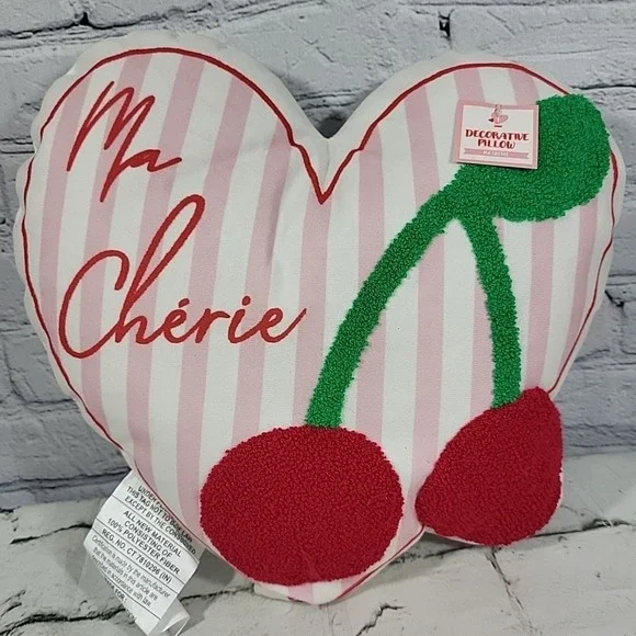 2025 Target Bullseye Valentines Ma Cherie Heart Cherries Plush Throw Pillow NEW