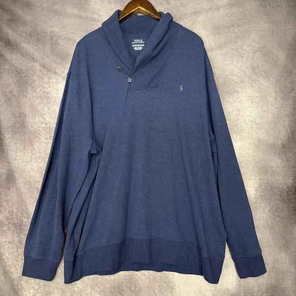 Polo Ralph‎ Lauren LS Luxury Jersey Shawl-Collar Pullover Men's XXL Navy Preppy