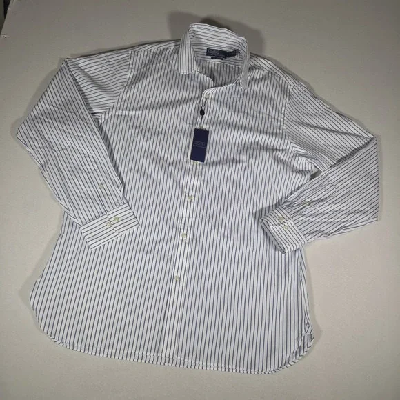 Polo Ralph Lauren Shirt Custom Fit Striped Poplin Dress Shirt Mens XL 17 1/2