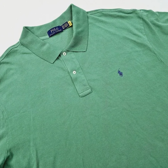 Polo‎ Ralph Lauren Polo Shirt Mens 3XB Green Blue Pony Logo Cotton Pique Preppy