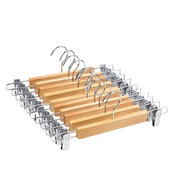 Wood and Steel Skirt/Pant Hangers with Clips Set of 12
