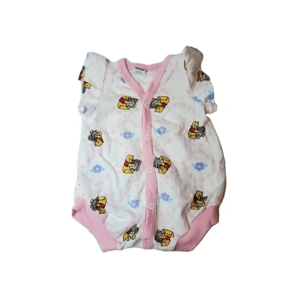 Disney Vintage Y2K Winnie the Pooh 1 piece Romper Pink Floral Snap