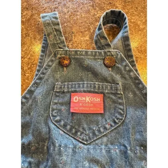 Vintage Y2K 90ies Baby Girls Oshkosh floral footed overalls size 6/9 months