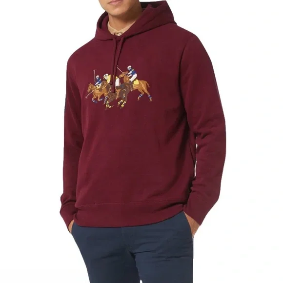 Polo‎ Ralph Lauren Maroon Hoodie with Embroidered 3 Pony Graphic, Size XL