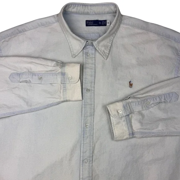 Vtg Polo Ralph Lauren Shirt Button Down Long Sleeve‎ Flash Pony Light Blue XXL