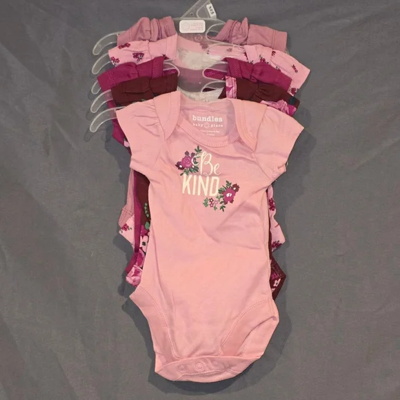 ndles Baby Place Bodysuits Pink/Purple NB, 0-3, 3-6, 6-9m (5-Pack)