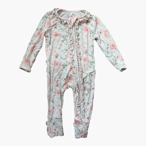 Rockin Royalty Bamboo Ruffle Zip Footie NB Floral Romper