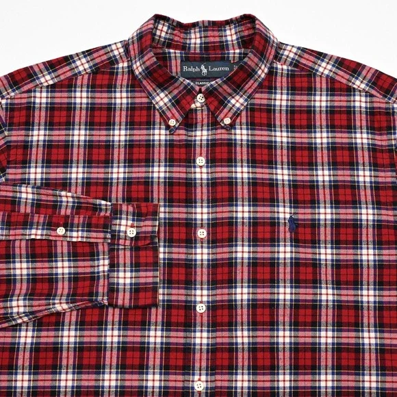 Vintage Polo Ralph Lauren Shirt Mens Plaid Button Down Oxford Cloth XL‎ Preppy