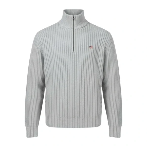 🆙 Polo Jeans‎ Co. RL ¼‑Zip Ribbed Mock Neck Sweater Size L Light Gray