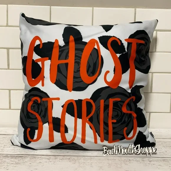 *Zoe Wodarz Halloween GHOST STORIES Black Goth Floral Modern Throw Pillow