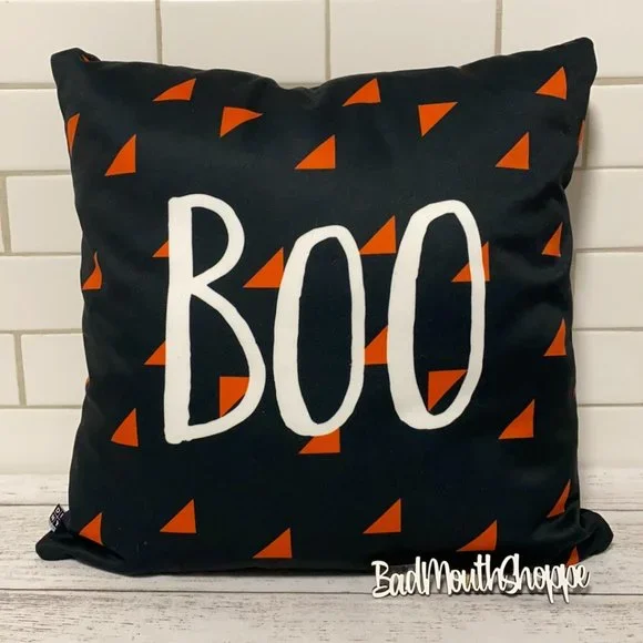 *Zoe Wodarz Halloween BOO Black Orange Geometric Modern Throw Pillow