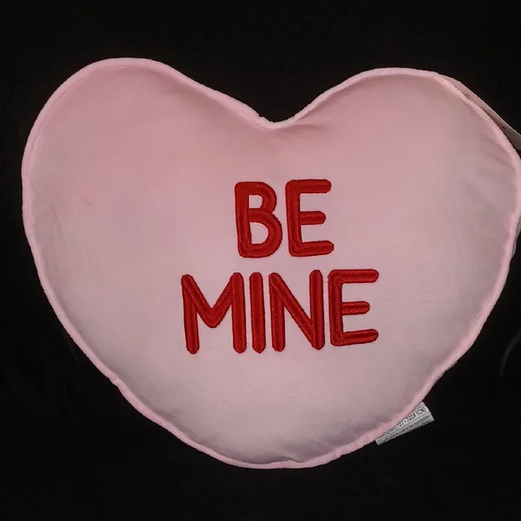 Be Mine Heart Pillow - Pink with Red Embroidery