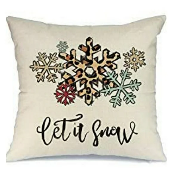 Christmas Pillow Cover 18x18 Let It Snow | Linen Look Snowflake Print | Holiday