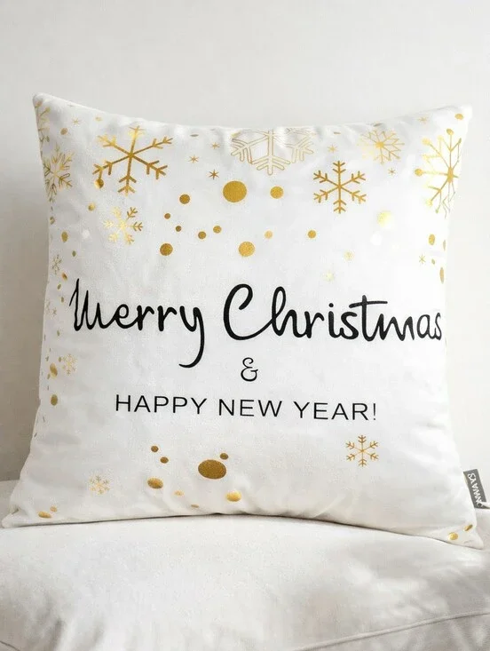 Contemporary Christmas New Year Pillow Cover Metallic Gold Black Snowflake Glam