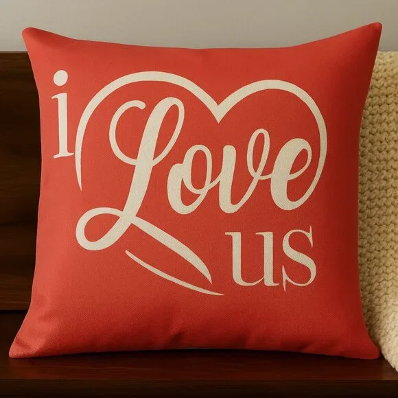 Valentine's Day Pillow Cover I LOVE US Red White 18x18