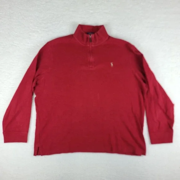 Polo Ralph Lauren Sweater Mens XL Red Estate Rib Quarter Zip‎ Sweatshirt *