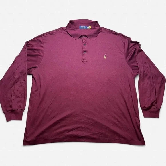 Polo Ralph Lauren Mens Soft Cotton Solid Polo Shirt‎ Red LS Size 3XB