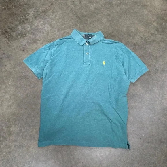 Polo Ralph Lauren Mens L Teal Polo Shirt Yellow Pony Logo Vintage Y2K Preppy