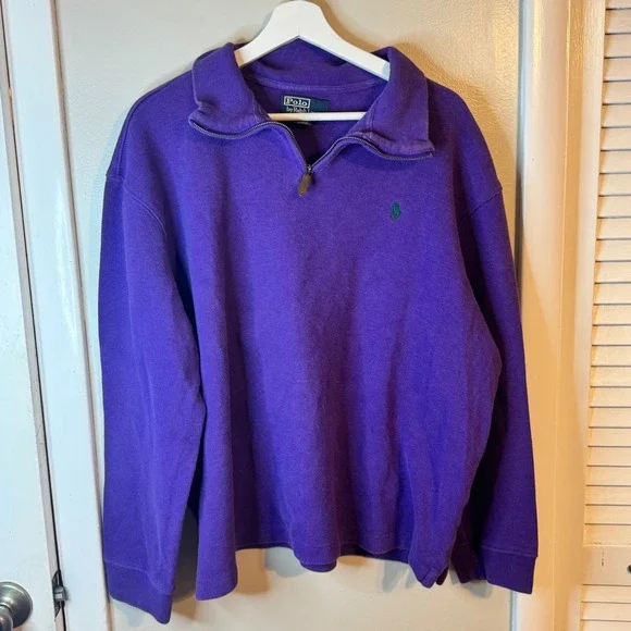 Vtg Polo Ralph Lauren Mens Quarter Zip Cotton Sweater‎ SZ XXL