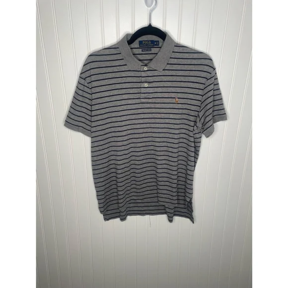 Men's Polo Ralph Lauren Polo Shirt, Gray & Black Striped, Size M