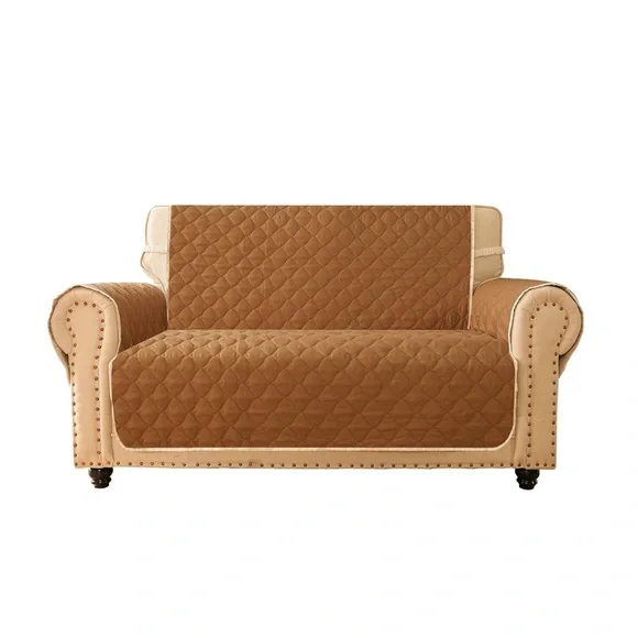 Ameritex Loveseat Cover, Reversible Quilted Water Resistant Double (Sand, 54'')