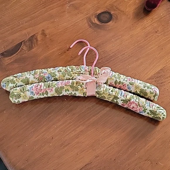 Decorative Pair of Floral Linen Clothes Hangers