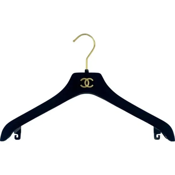 Vintage Chanel Single Black Clothing Closet Hanger w/Gold Logo