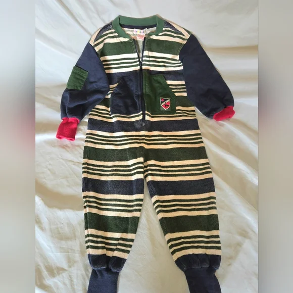 Gymboree Boys Vintage Rainbow Tag Green and Navy Striped Kids Footie