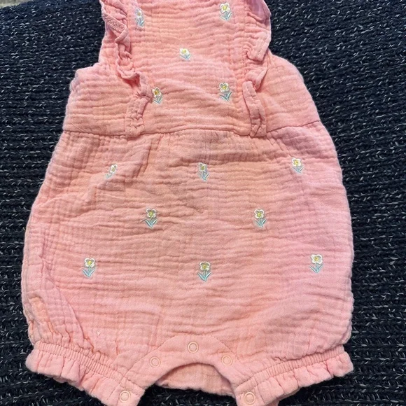 Little Me Pink Muslin Bubble Romper Floral Baby Girl Outfit 6M *