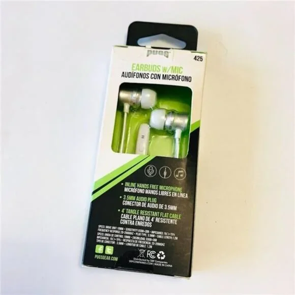 PUGS Earbuds with Mic - Black, Blue or White 4'