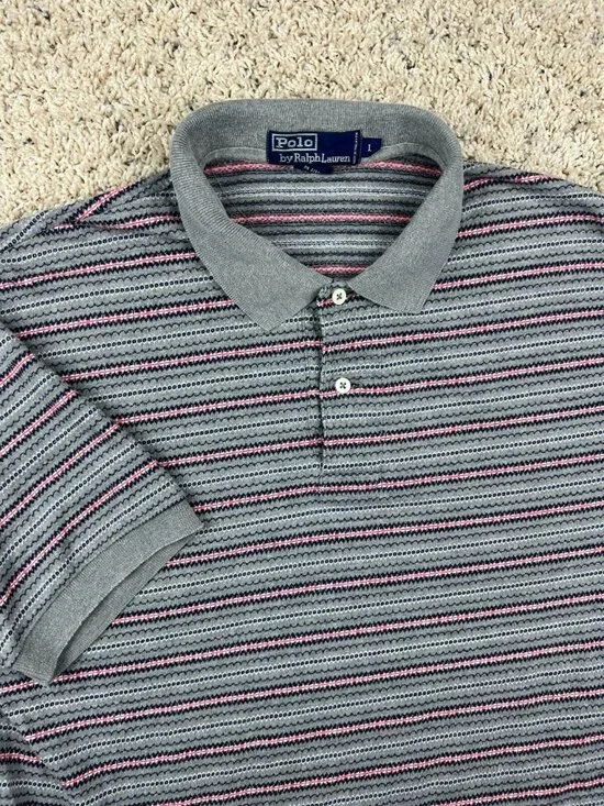Polo Ralph Lauren Polo Shirt Mens Large L Short Sleeve Gray Red Geometric Print