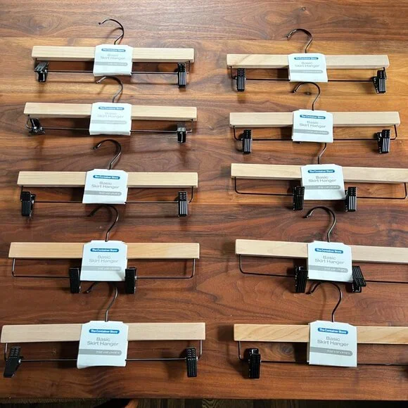 CONTAINER STORE 10 Skirt Hangers NWT Blonde Wood w/ Metal