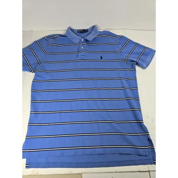 Polo Ralph Lauren Shirt Mens‎ XL Blue Striped Polo Short Sleeve Rugby Soccer Vtg