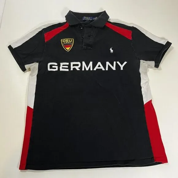 Polo Ralph Lauren Germany Polo Shirt Vintage Porsche Black Custom Fit DEU Rugby