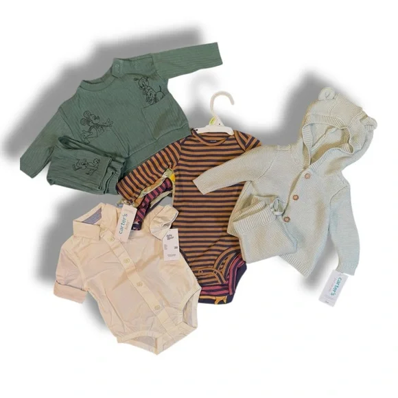 Baby Boy 3M Bundle | Carter's Knit Set, Disney Lounge Set, Shirt &‎ 4Pack