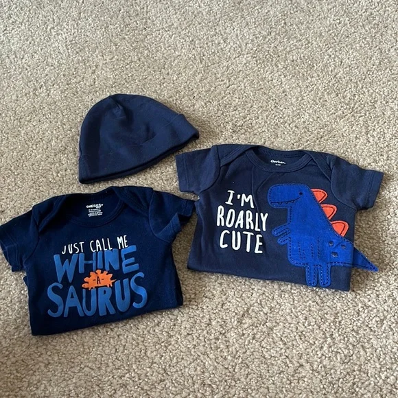 Dark Blue 0-3M Dinosaur Onesie