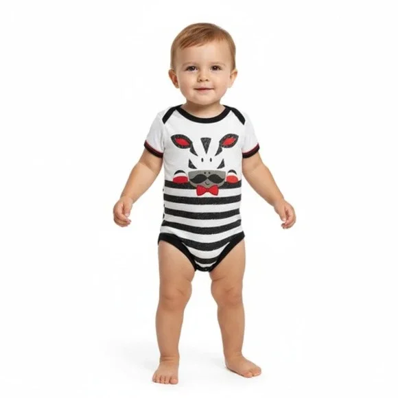 Duck Duck Goose Apparel Bodysuit Baby 3-6 MTHS‎ Multicolor Zebra Graphic Playful