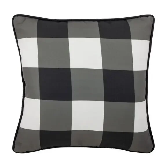 Divine Home Buffalo Plaid Indoor/Outdoor Throw Pillow, Black/White 17