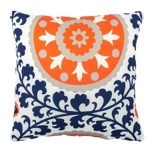 Divine Home Ameena Indoor/Outdoor Accent Throw Pillow, Navy/Coral 17