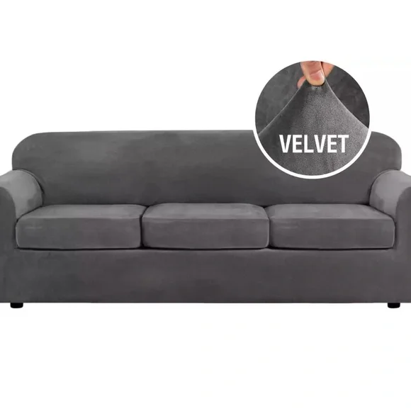 Modern Velvet Plush 4 Piece High Stretch Sofa Slipcover Sofa Cover Furniture Pro
