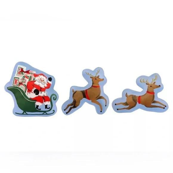 St Nicholas Square Christmas Santa & Reindeer Shaped Throw Pillows Set of 3 NEW