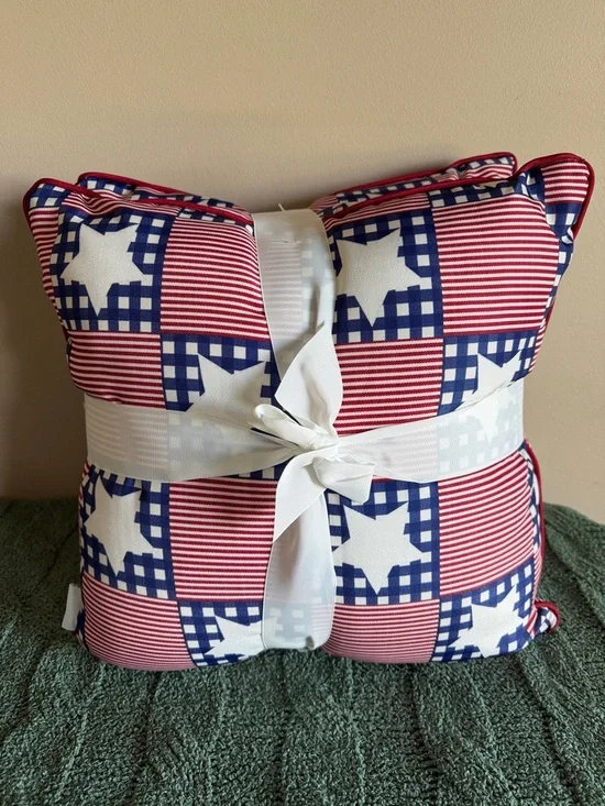 Martha Stewart Red White & Blue Patriotic Star 🇺🇸 Patchwork Throw Pillows NEW!