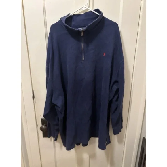 Polo‎ Ralph Lauren Mens 4XL Big Quarter Zip Sweater Blue Pony Logo Pullover